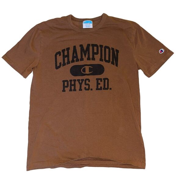 Champion Men’s Cotton Phys. Ed Short Sleeve Shirt Size‎ Medium Brown - Picture 2 of 7